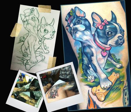 two Headed Boston Terrier Tattoo Tattoo Design Thumbnail